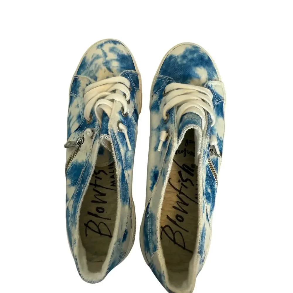 Blowfish Women's 9 Beach Blue Tie Dye Faux Lace Up Slip‎ On Sneaker Shoe